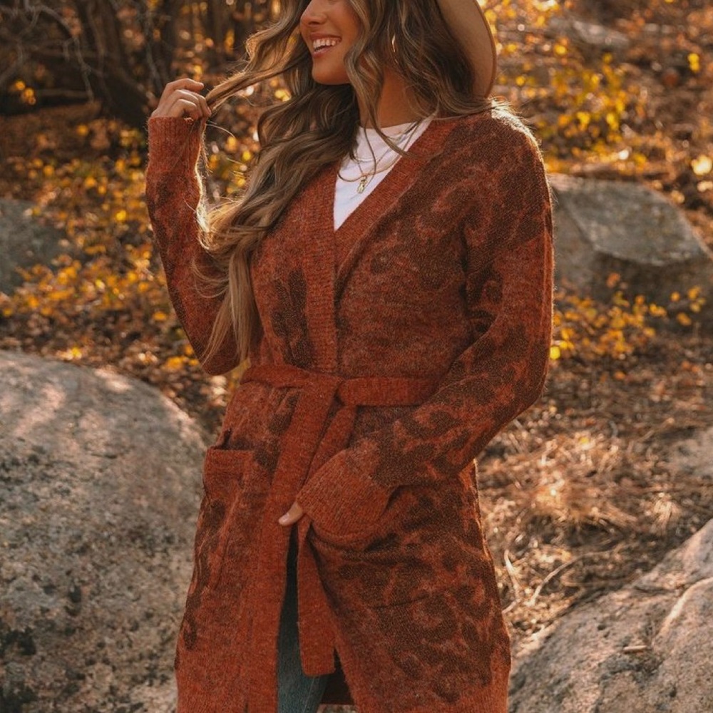 BNWT Lovestitch Winter Solstice Cardigan Sweater Rust color size Small